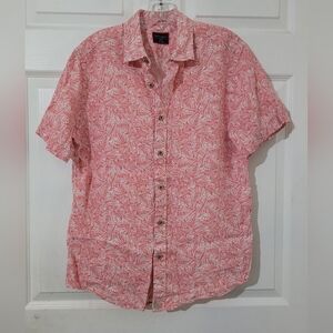 Men Size Medium Untuckit 100% Linen Floral Casual Botton Down Shirt Pink